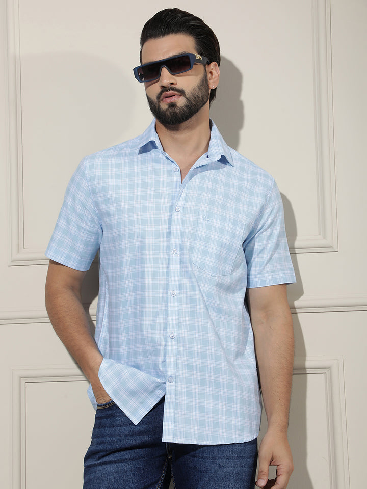 Blue Checked 100% Cotton Shirt
