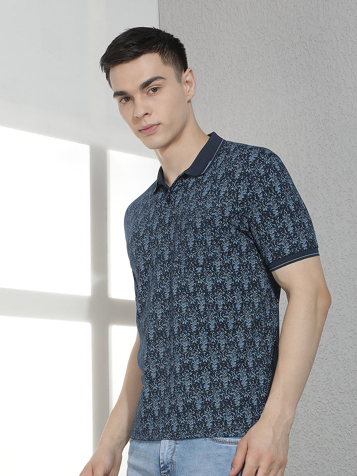 Navy Blue Floral Print T-Shirt