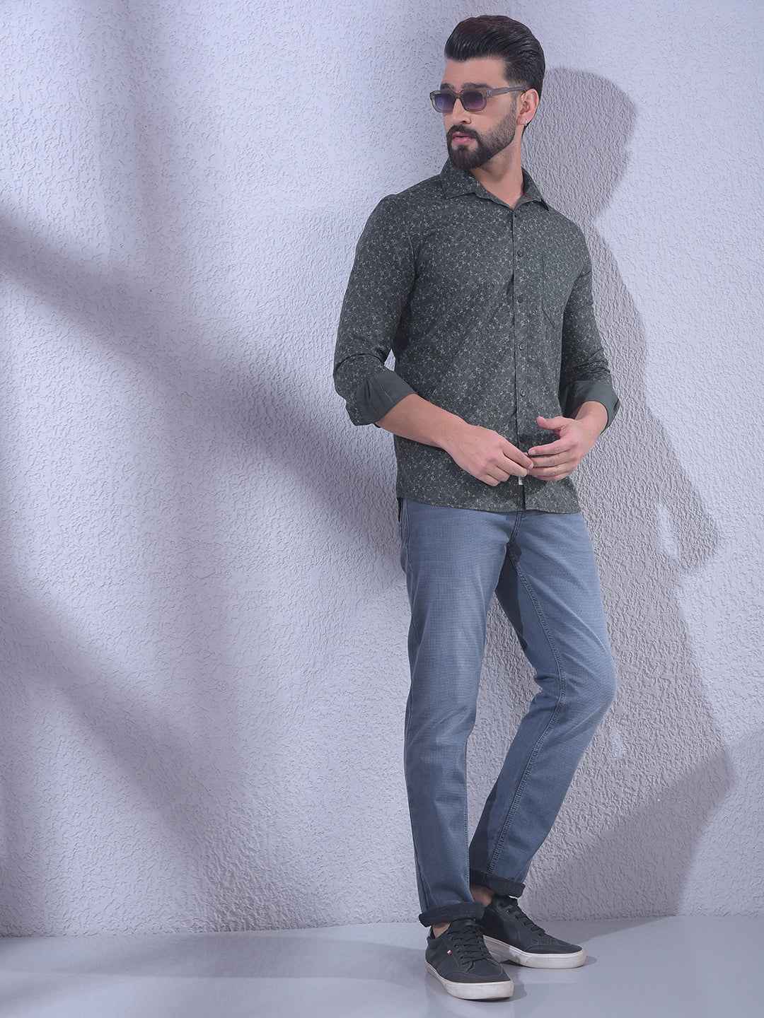 Green Floral Print 100% Cotton Shirt