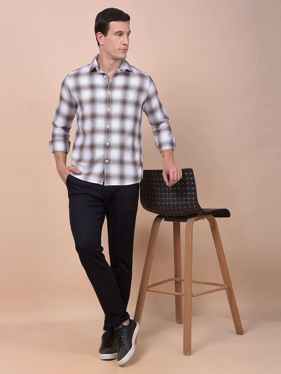 Brown Checked 100% Cotton Shirt