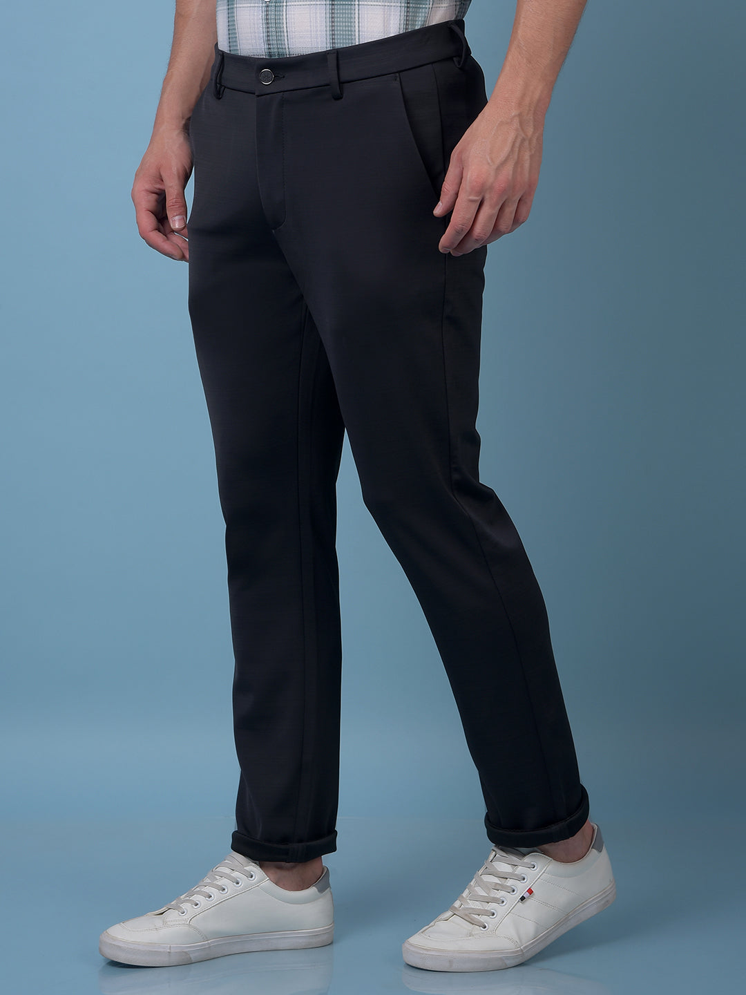 Soft-Hue Black Textured Trousers