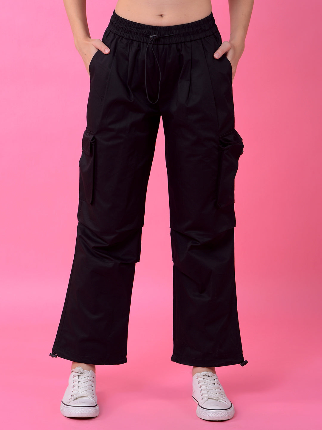Black Loose Fit 100% Cotton Cargo Trousers