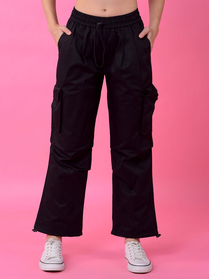 Black Loose Fit 100% Cotton Cargo Trousers