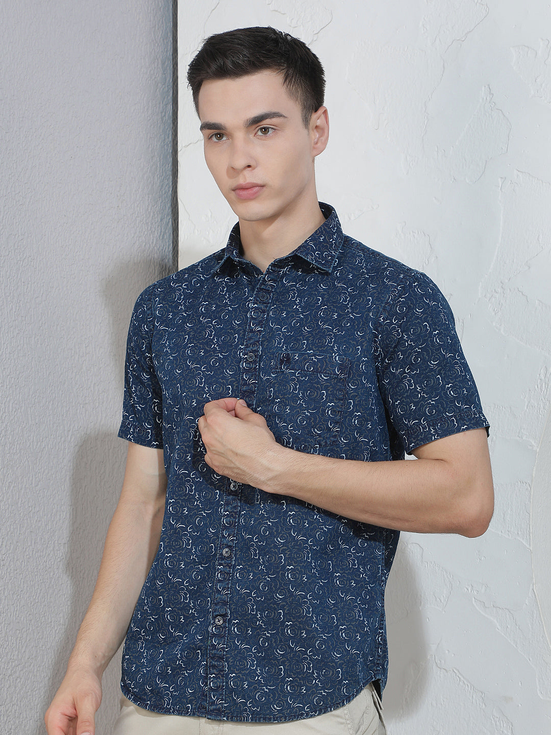 Olive Floral Print 100% Cotton Shirt