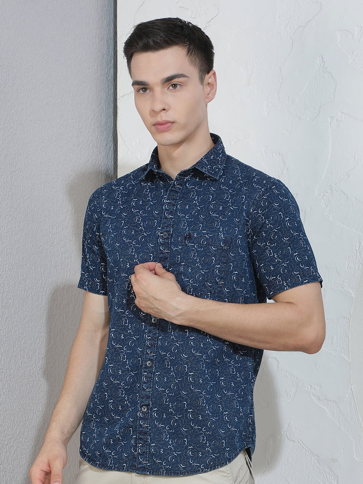 Olive Floral Print 100% Cotton Shirt