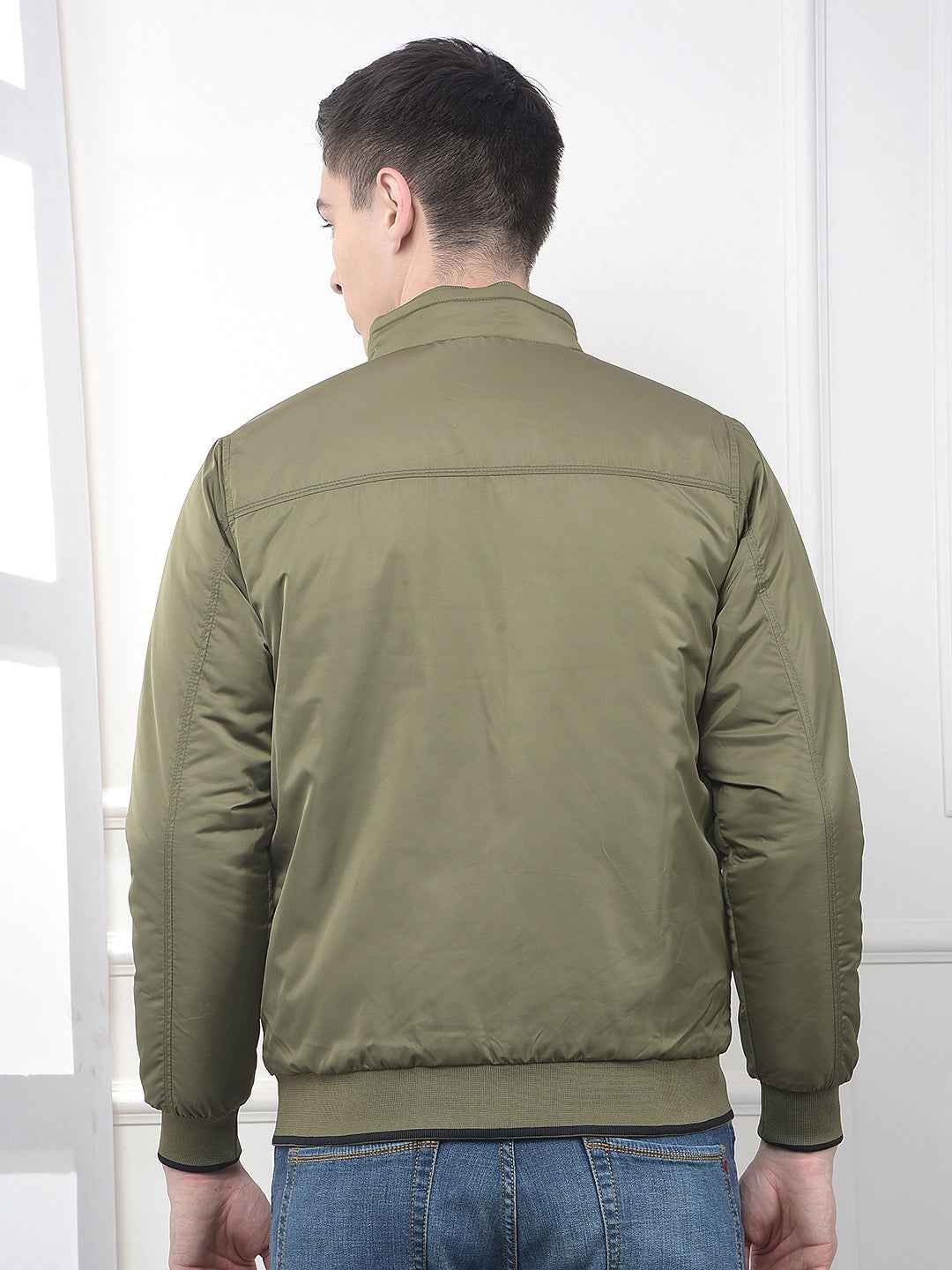 Olive High Neck Reversible Bomber Jacket