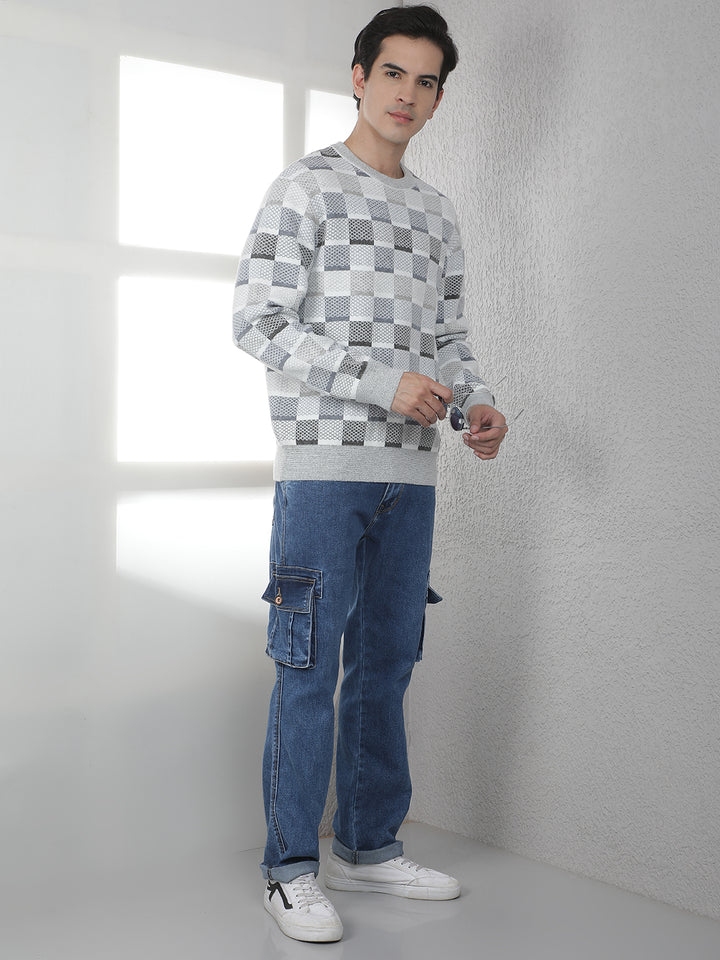 Grey Printed Acrylic Sweater