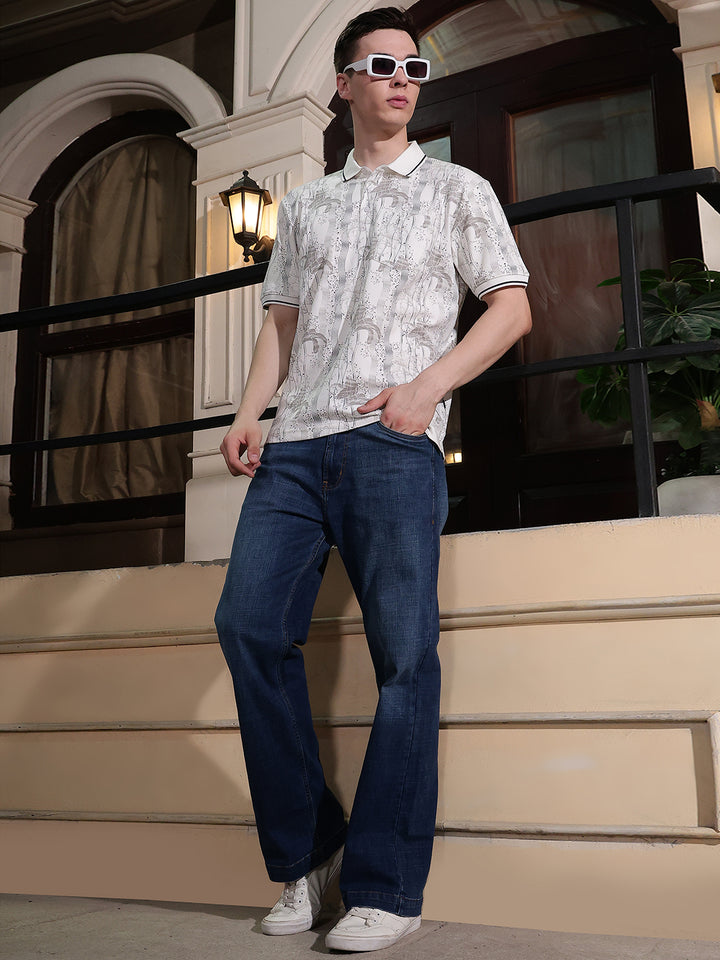Off White Floral Print Polo Neck T-Shirt