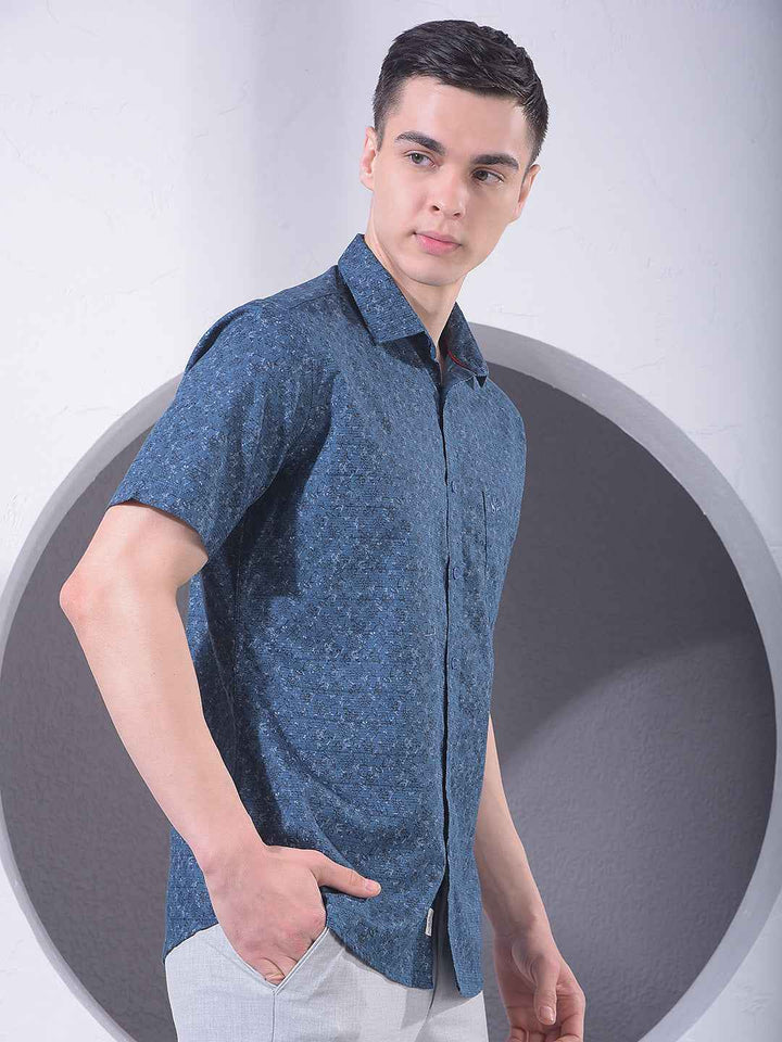 Blue Floral Print 100% Cotton Shirt
