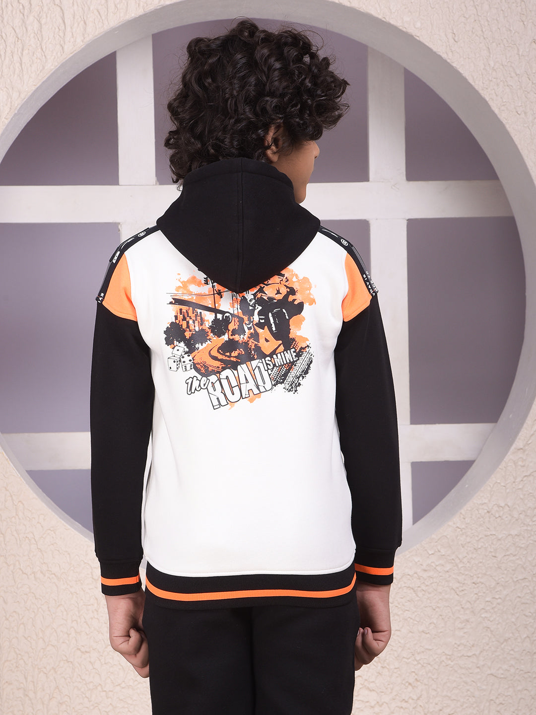 White Color-Block Hooded Neck Sweatshirt