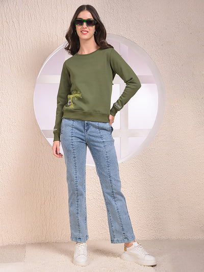 Olive Graphic Print Sweatshirt
