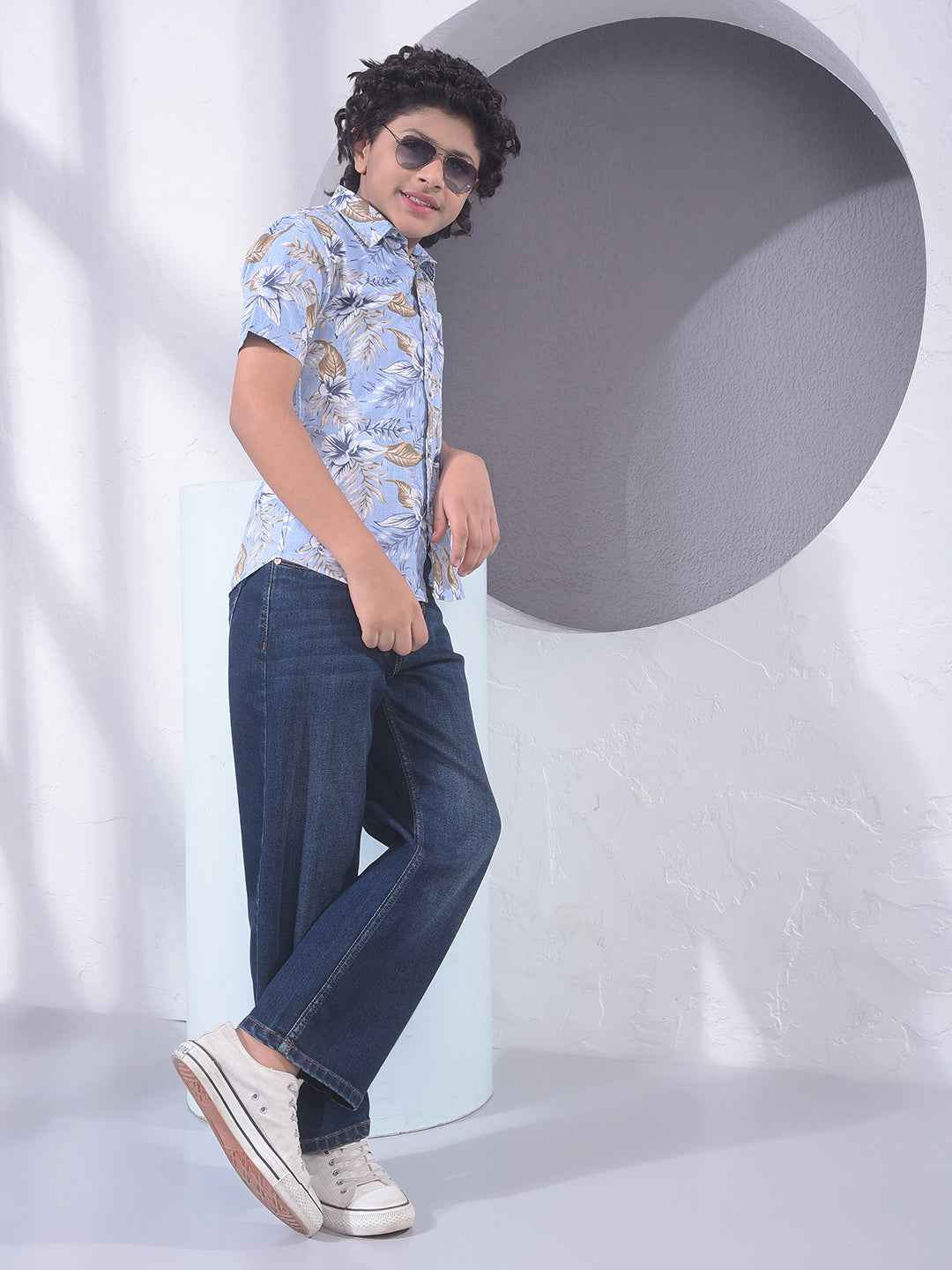 Blue Floral Print 100% Cotton Shirt