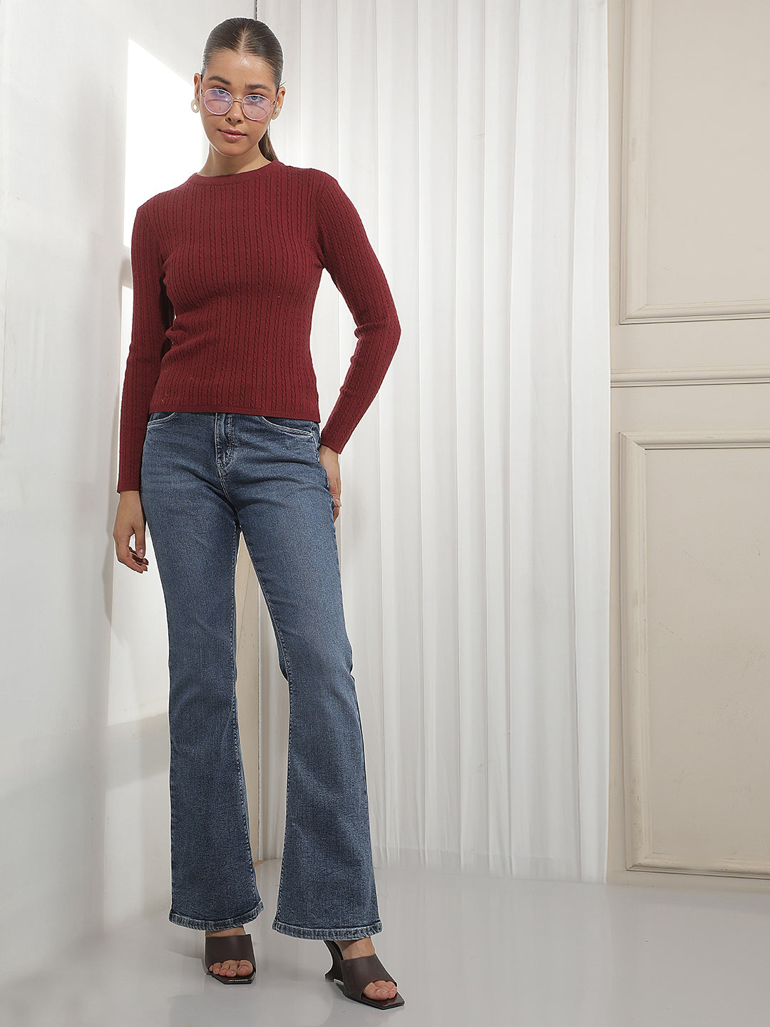 Red Jacquard Acrylic Sweater