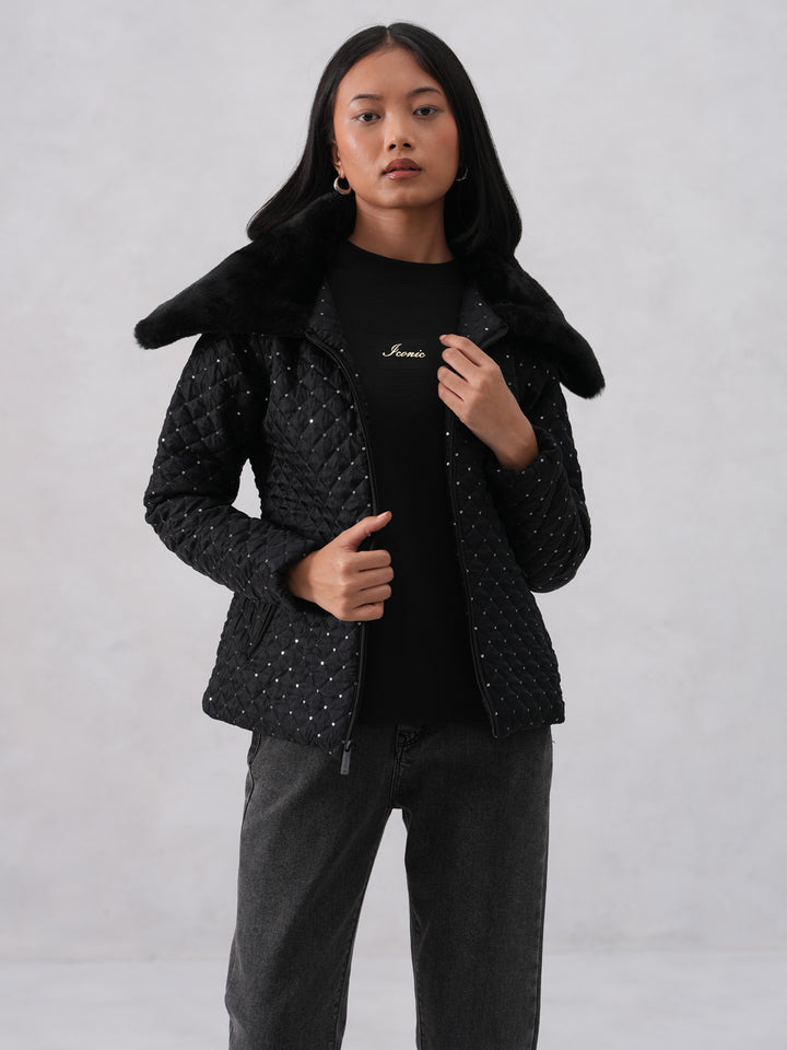 Embellished Paded Black Jacket