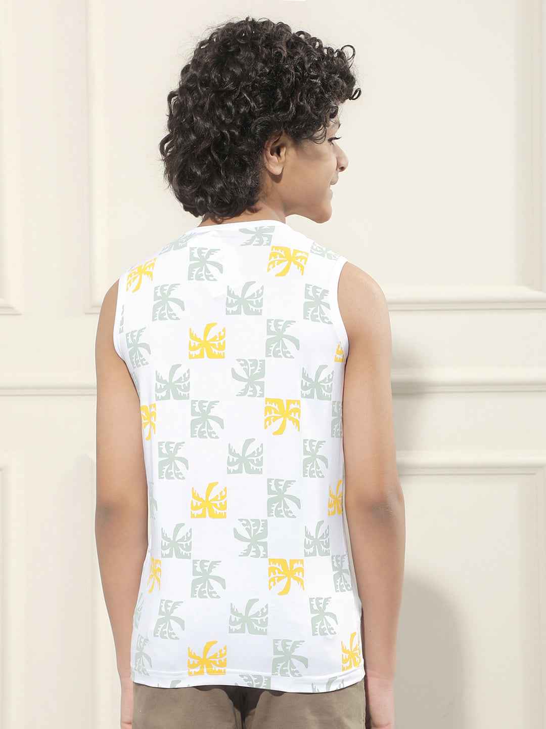 White Graphic Print Sleeveless T-Shirt