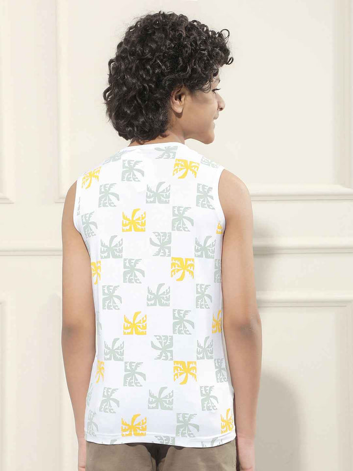 White Graphic Print Sleeveless T-Shirt