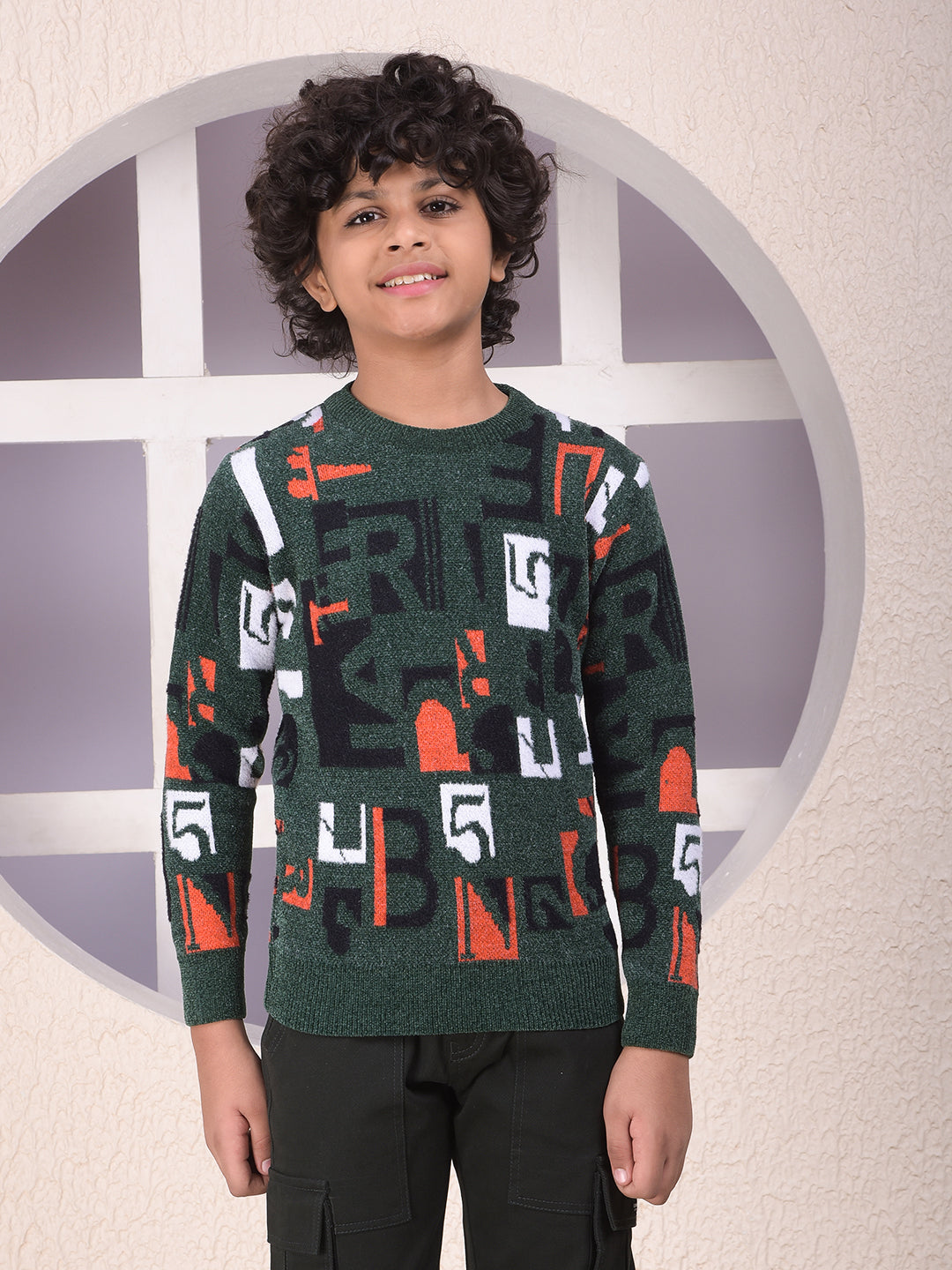 Green Typographic Print Sweater