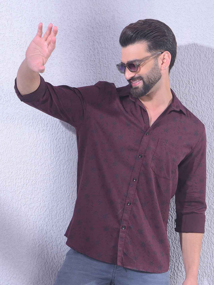 Wine Floral Print Shirt