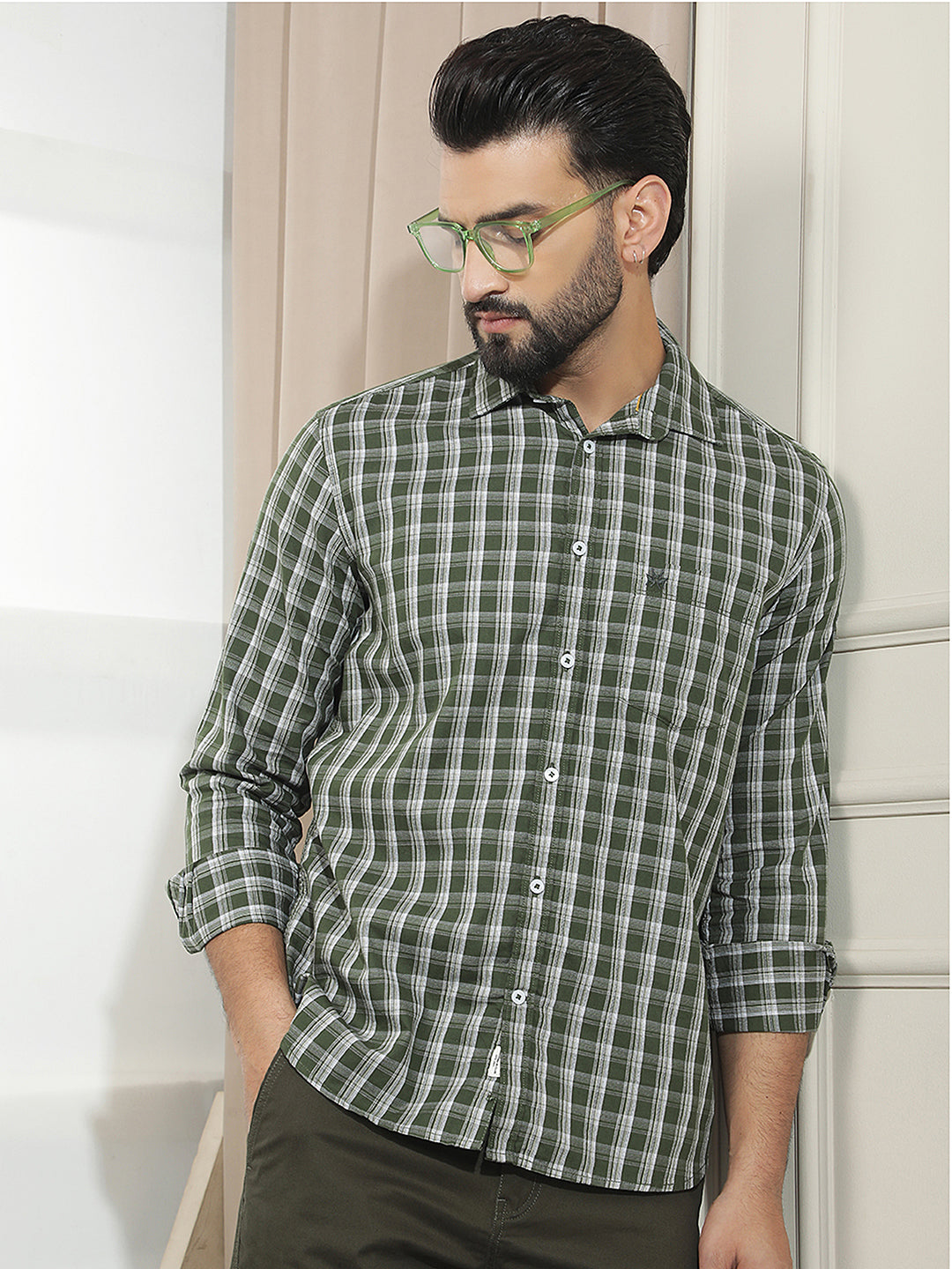Green 100% Cotton Checked Shirt
