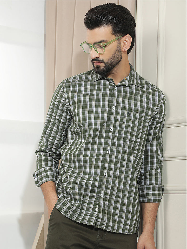 Green 100% Cotton Checked Shirt
