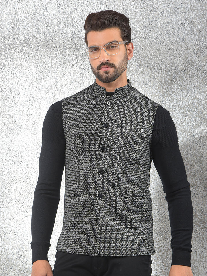 Contemporary Black Printed Waist Coat