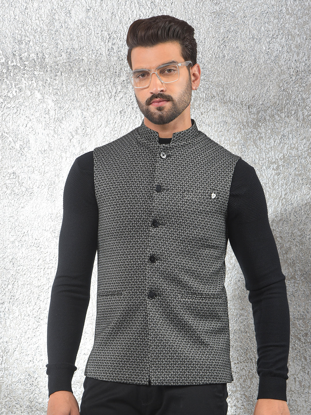 Contemporary Black Printed Waist Coat