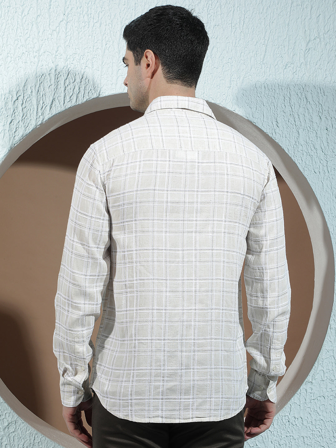 Cream Checked Linen Shirt