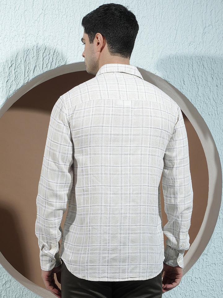 Cream Checked Linen Shirt