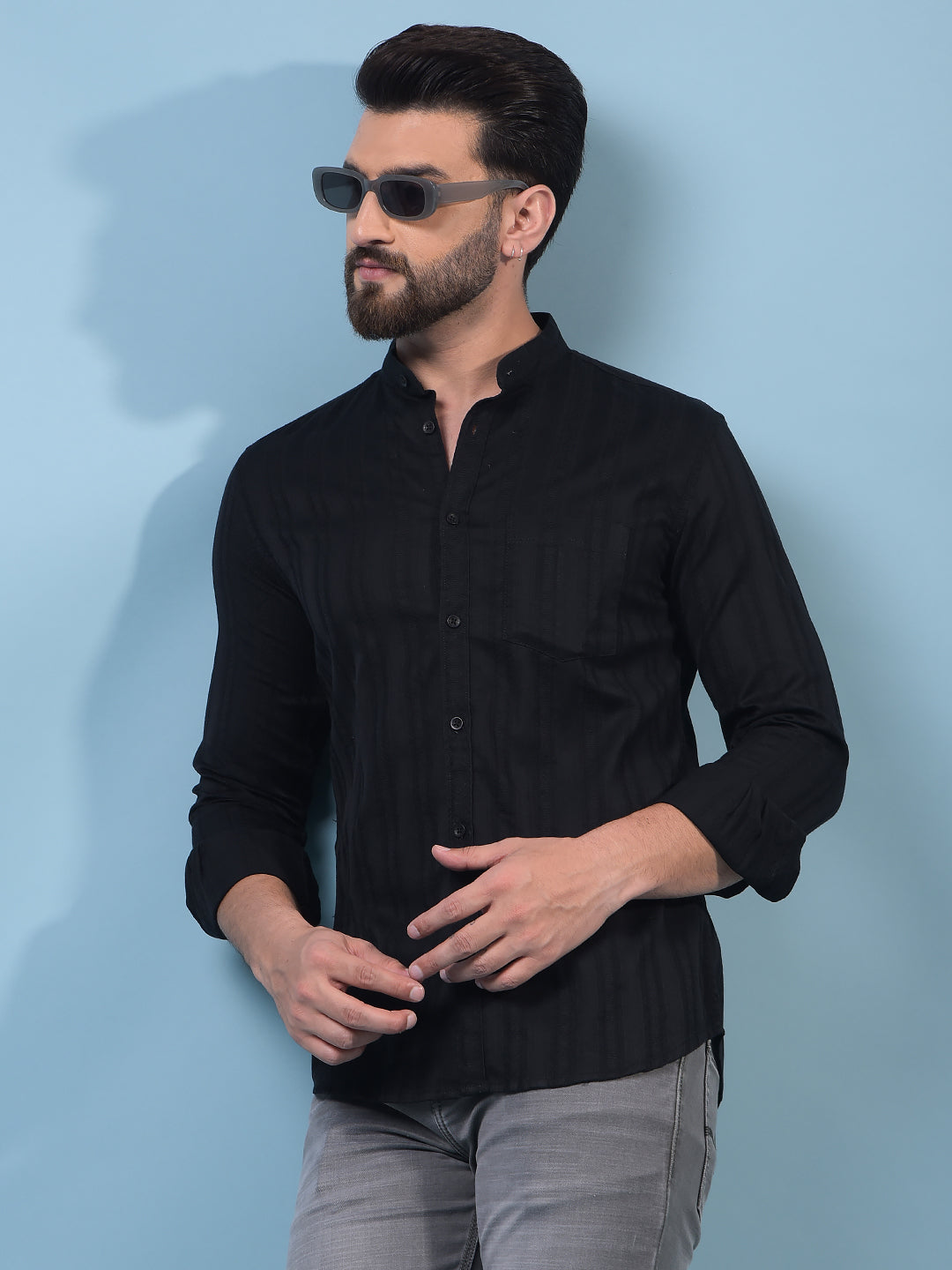 Black Embroidered 100% Cotton Shirt