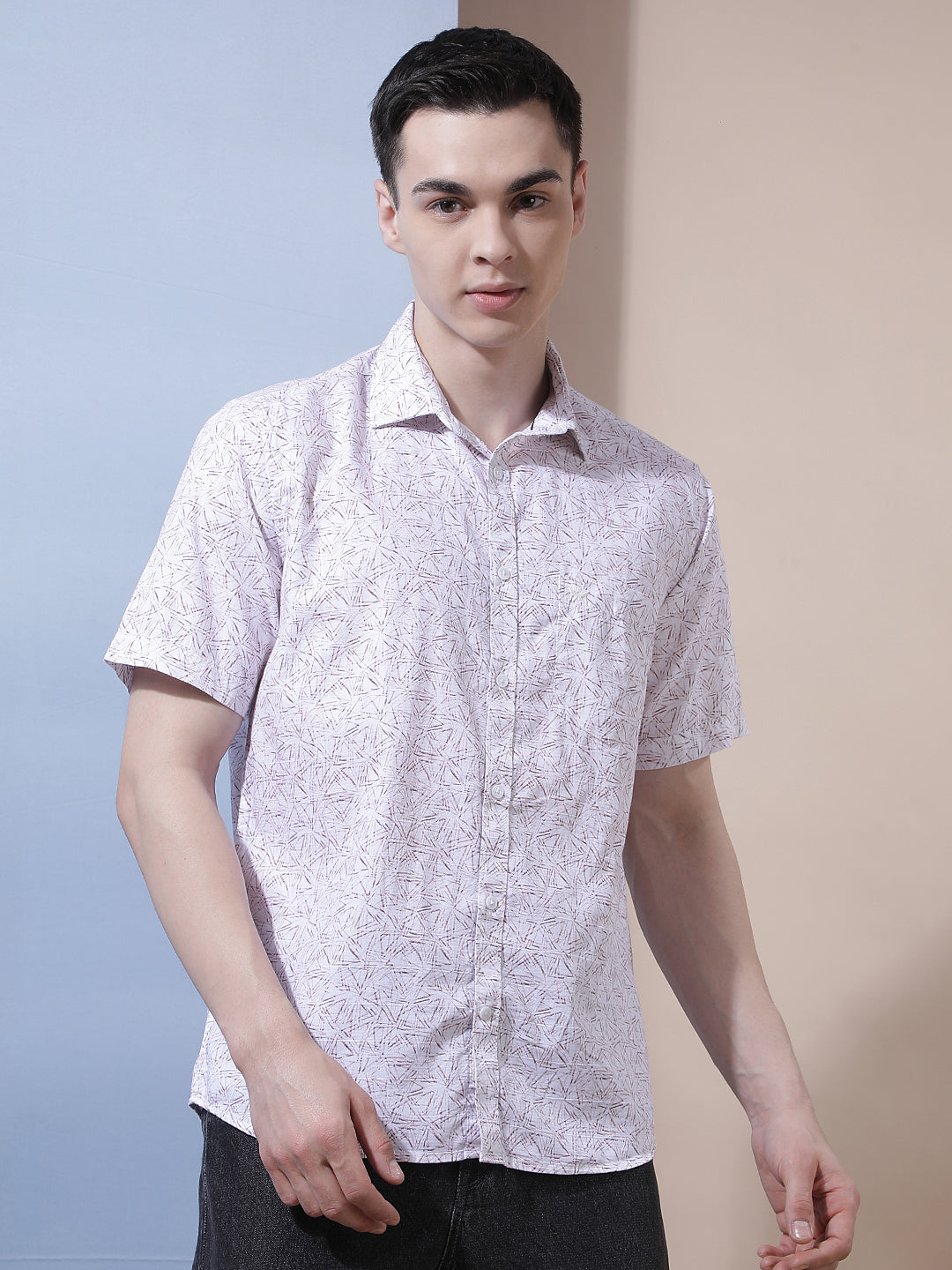 Purple Geometric Print 100% Cotton Shirt