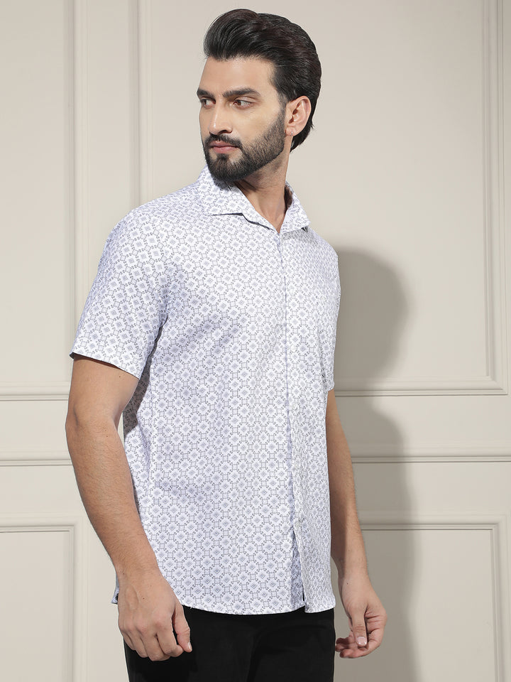 White Geometric Print Shirt