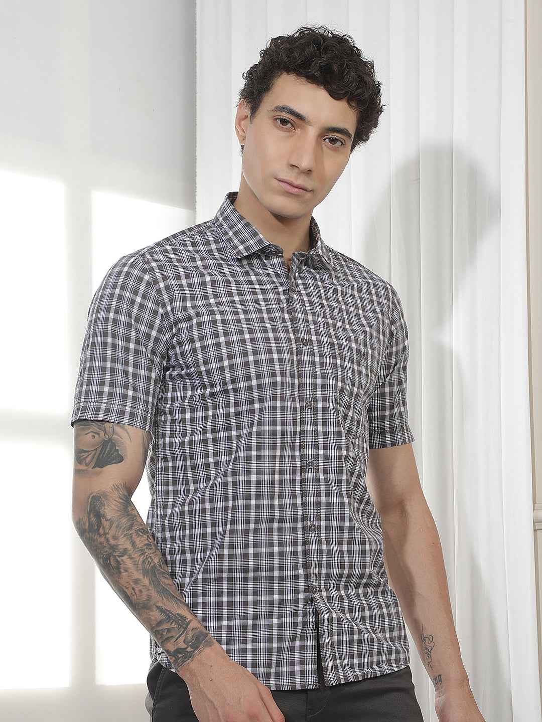 Grey Checked 100% Cotton Shirt