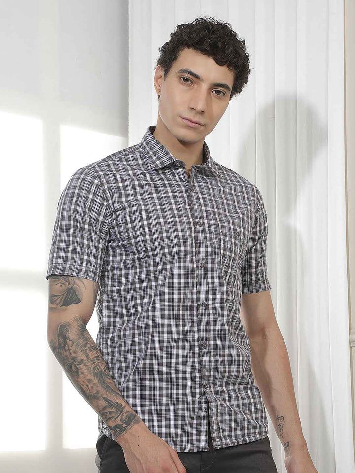 Grey Checked 100% Cotton Shirt