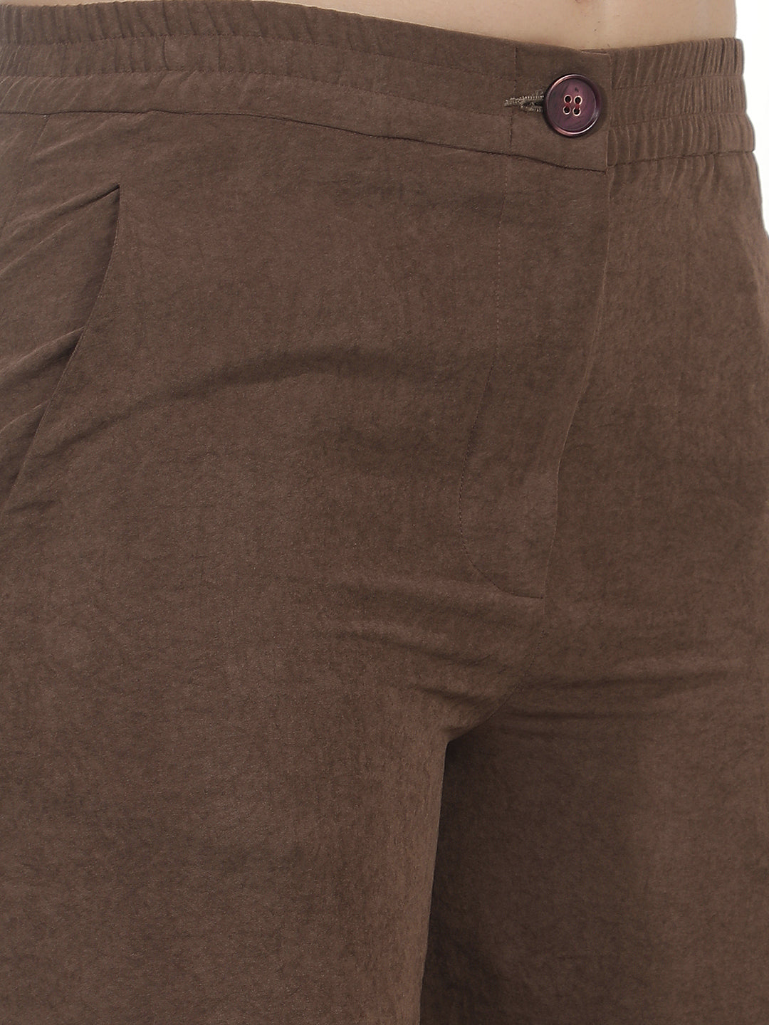 Brown Wide Leg Casual Trousers
