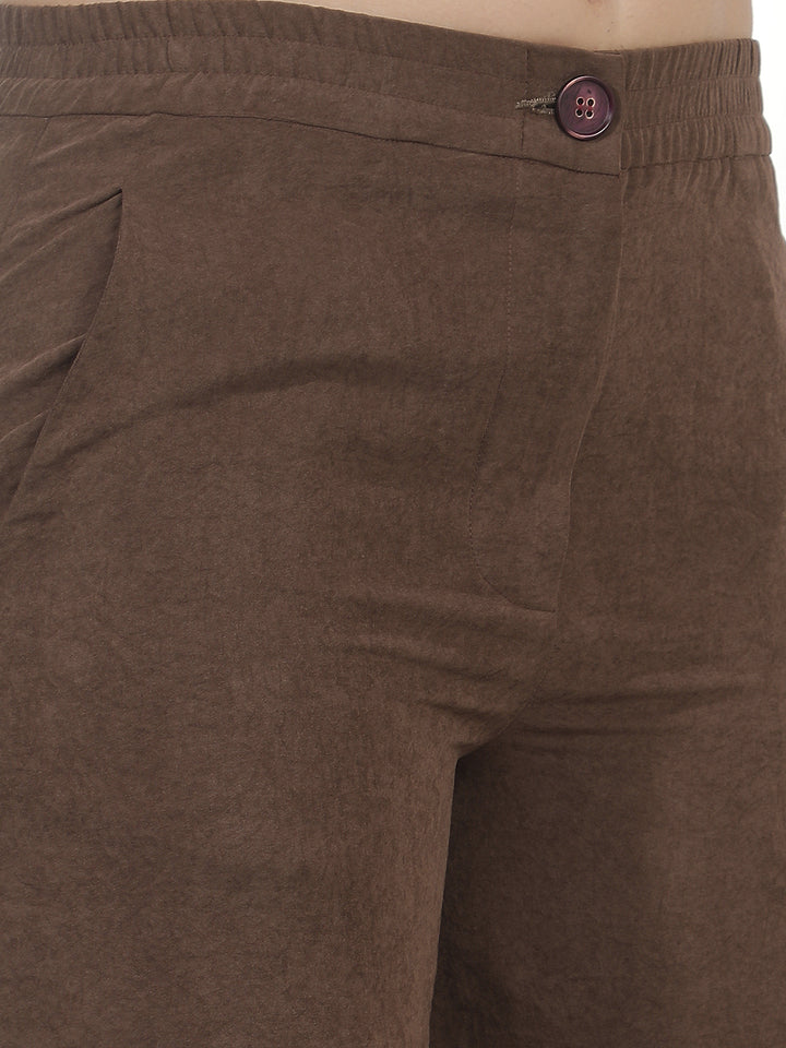 Brown Wide Leg Casual Trousers