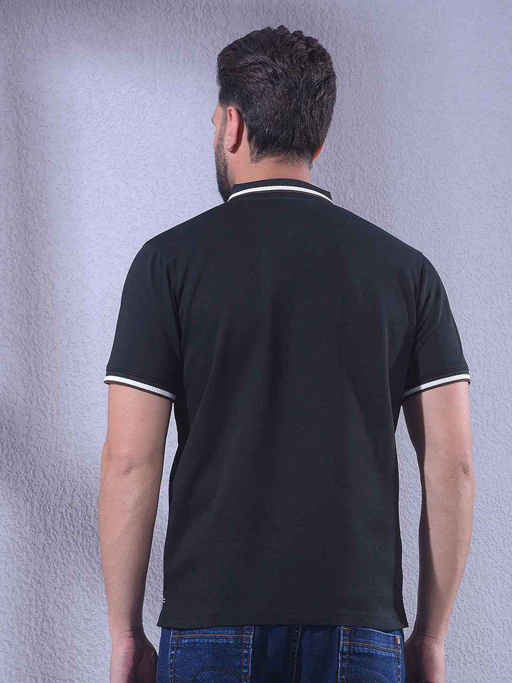 Sharp Black Pique Zipper Polo T-Shirt
