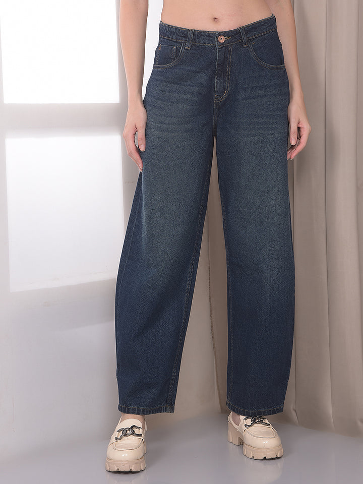 Blue 100% Cotton Barrel Fit Jeans