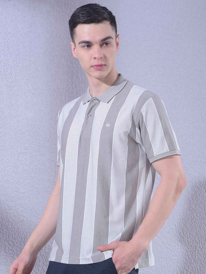 Beige Vertical Striped T-Shirt