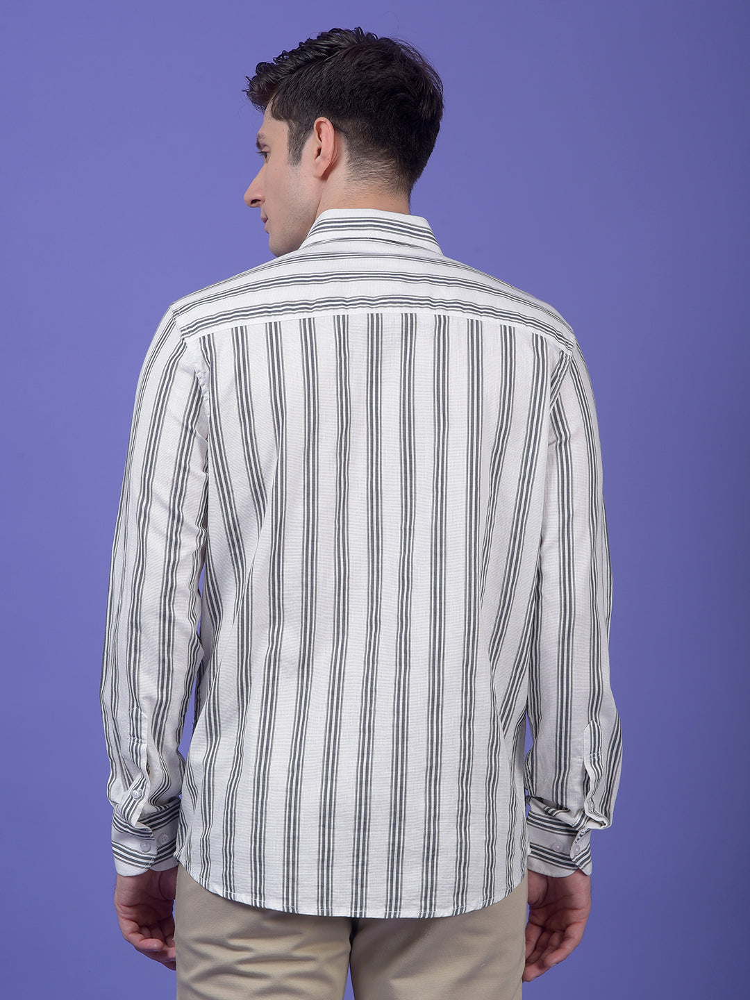 Grey Vertical Stripes 100% Cotton Shirt