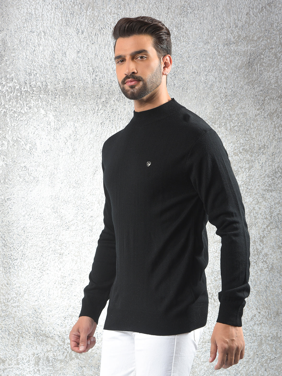 Black High-Neck Knitted Sweater