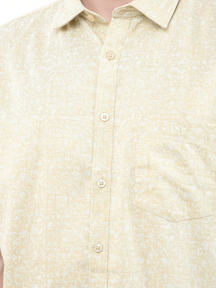 Yellow Floral Print Shirt-Men Shirts-Crimsoune Club