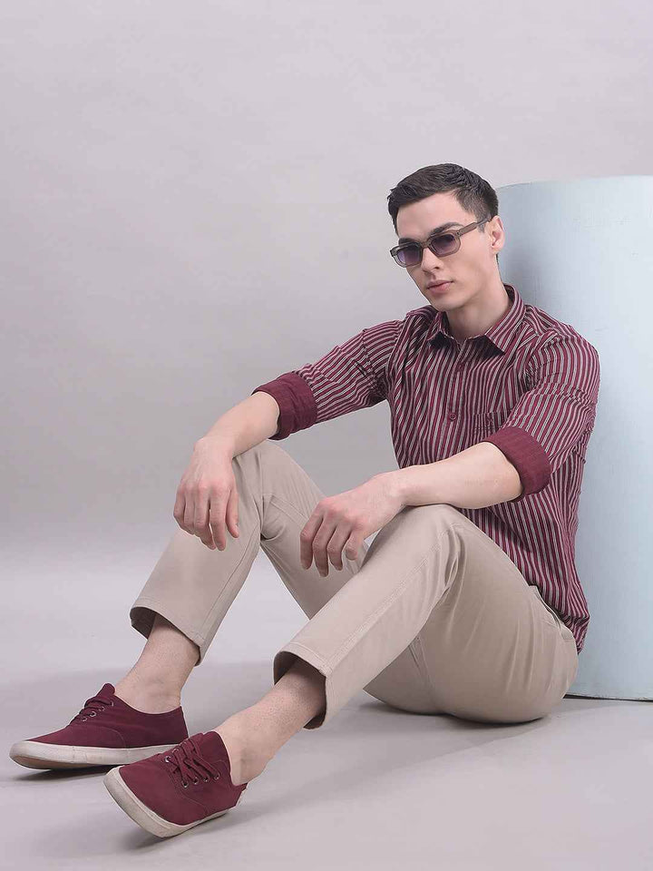 Maroon Vertical Stripes Shirt