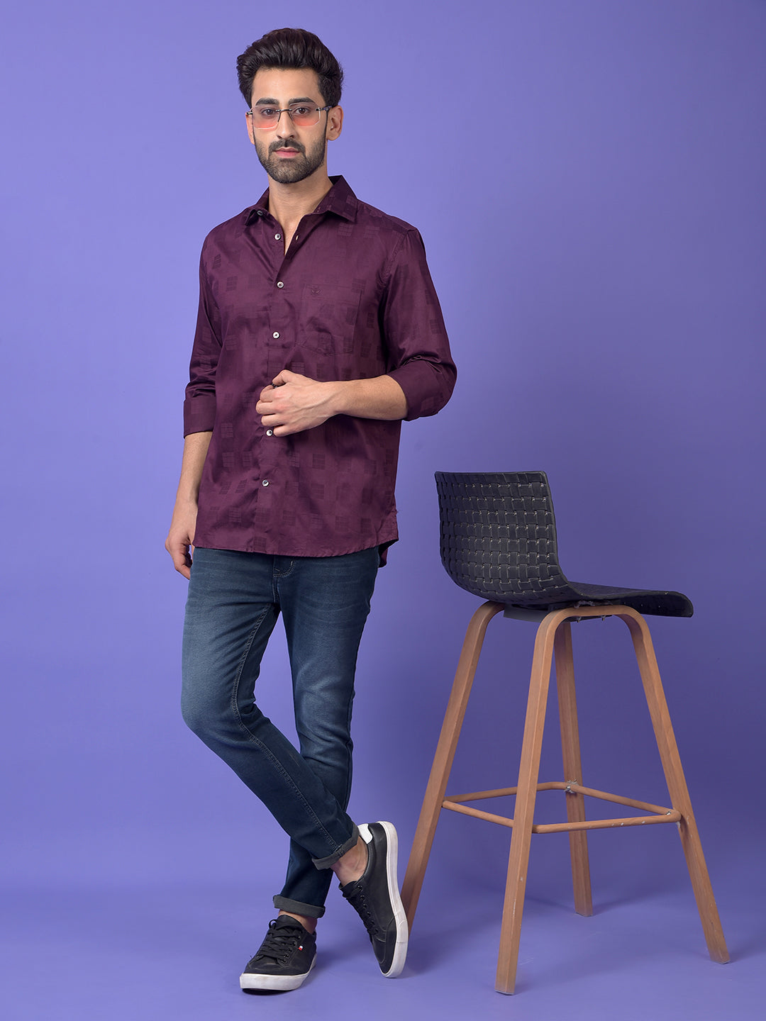 Wine Printed 100% Cotton Shirt