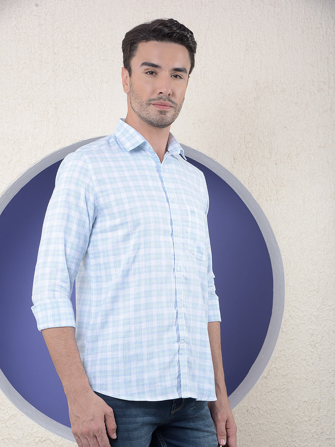 Checked 100% Cotton Green Shirt