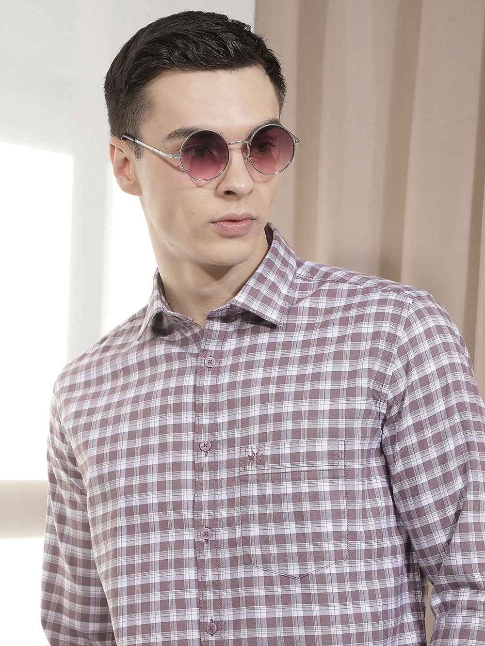Purple Checked 100% Cotton Shirt