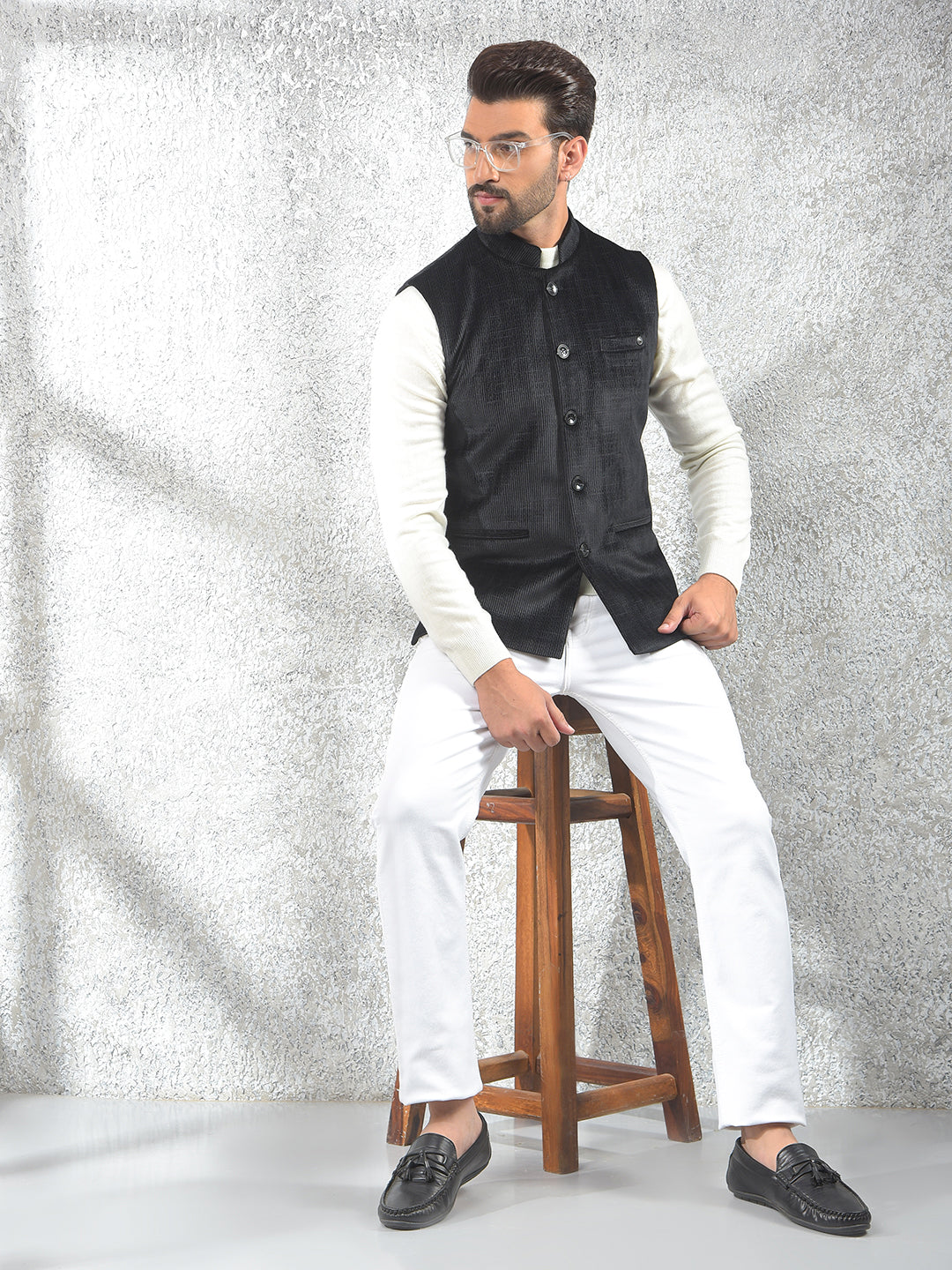 Black Printed Waist Coat