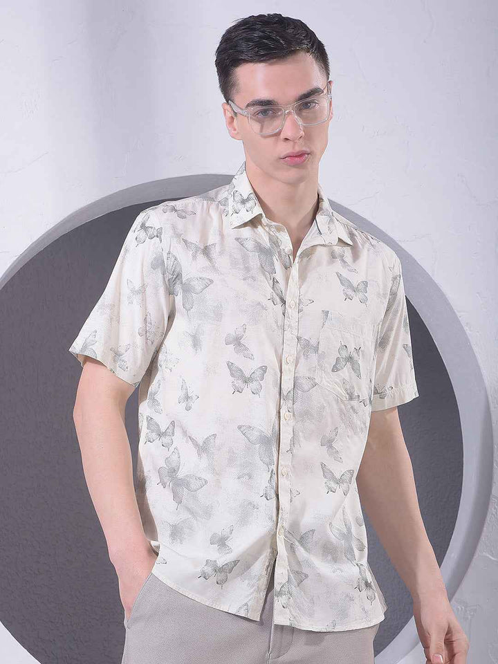 Beige Animal Print Modal Shirt