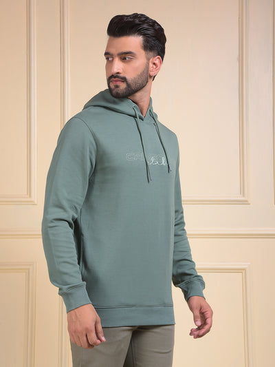 Green Embroidered Hooded Neck Sweatshirt