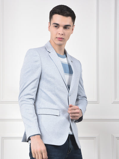 Blue Printed Notched Lapel Corduroy Blazer