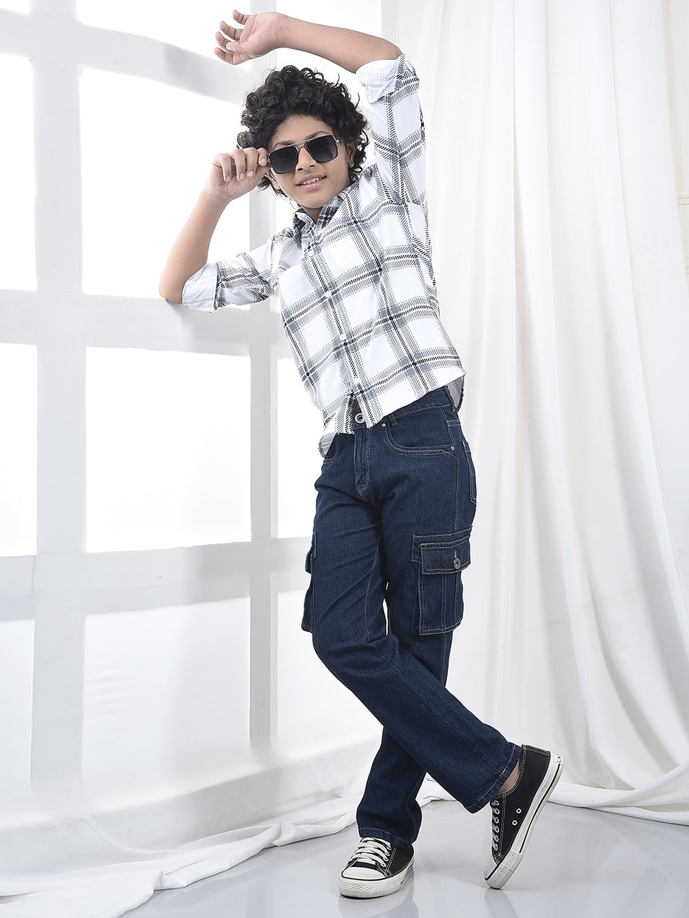 Grey Checked 100% Cotton Corduory Shirt